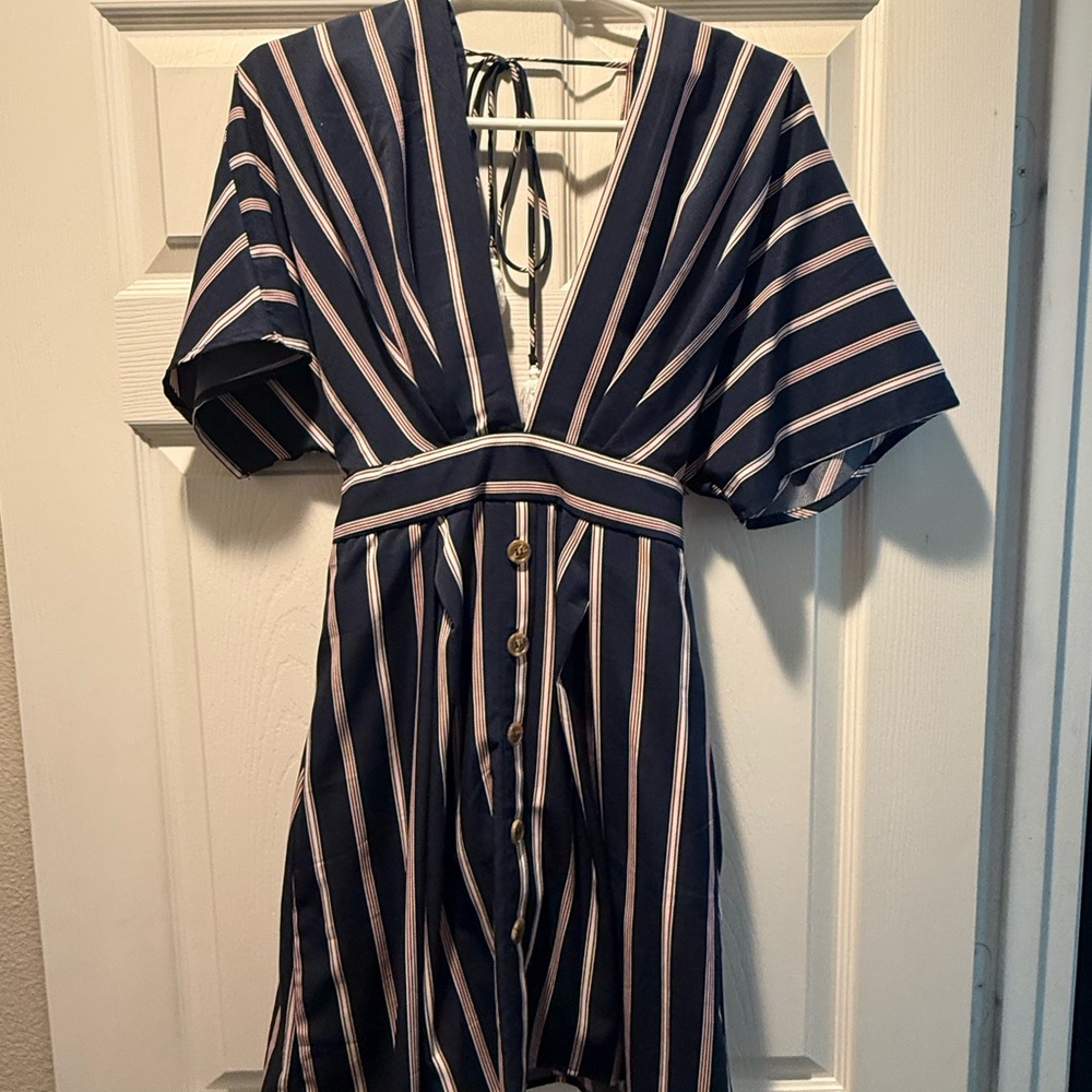 Elegant Striped V-Neck Mini Dress
